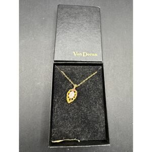 Vintage Van Doran Genuine Ruby and Fire Opal Gold Tone Pendant Necklace W/ Box